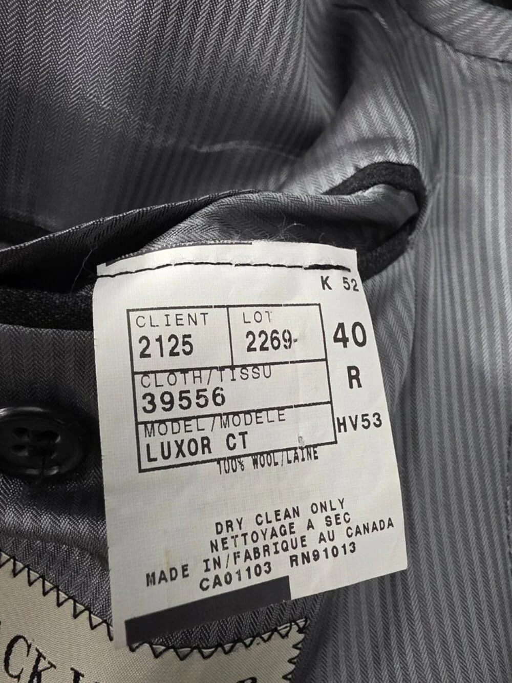 Jack Victor 40R 34x28 Gray Full Suit 2-Button Solid R972